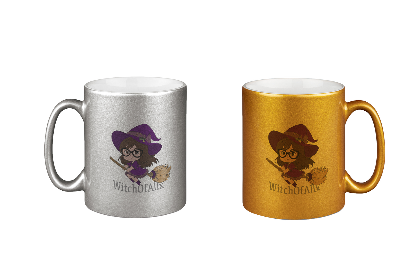 WitchOfAllx Besen - Silber- und Goldtassen Bundle