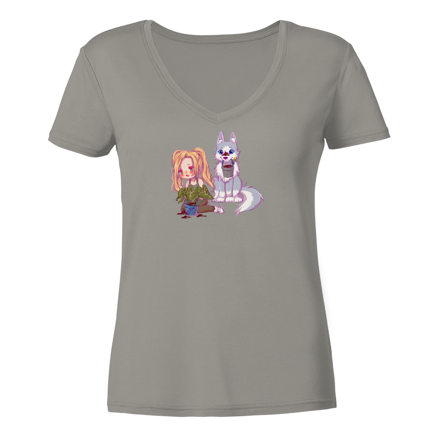 StaceyLucia Wolf Chibi - Ladies V-Neck Shirt
