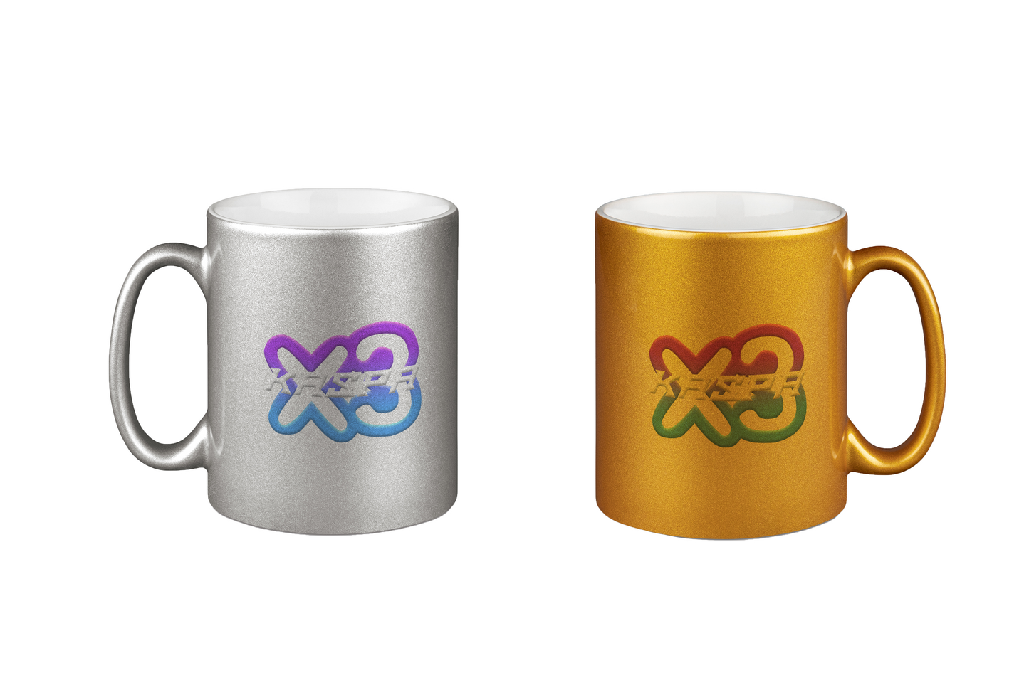 x3_kaspa Logo - Silber- und Goldtassen Bundle