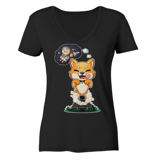 FeineKatze Shiba Astronaut - Ladies V-Neck Shirt