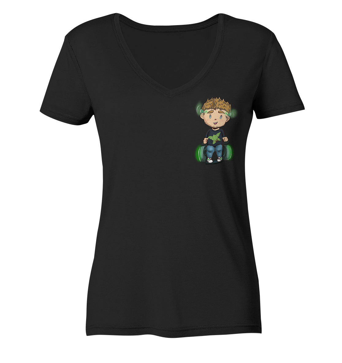 NoHandsNoSchoki Yoda - Ladies V-Neck Shirt