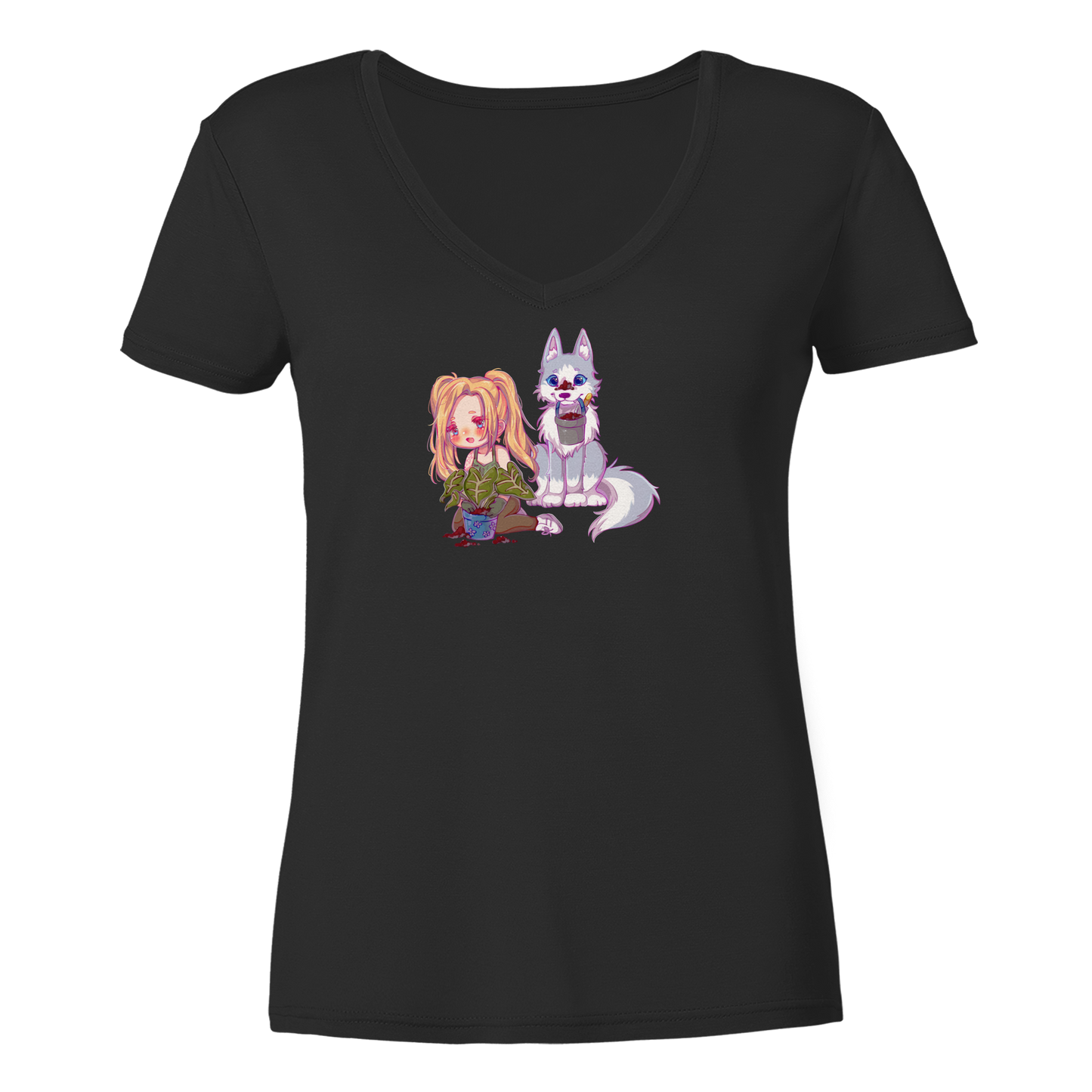 StaceyLucia Wolf Chibi - Ladies V-Neck Shirt