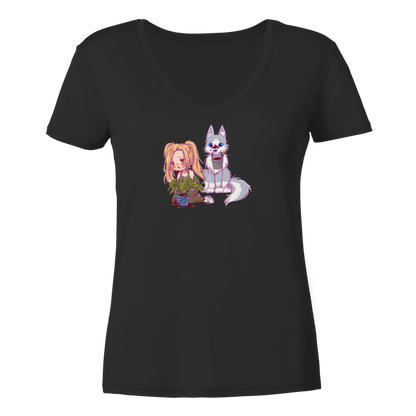 StaceyLucia Wolf Chibi - Ladies V-Neck Shirt