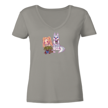 StaceyLucia Wolf Chibi - Ladies V-Neck Shirt