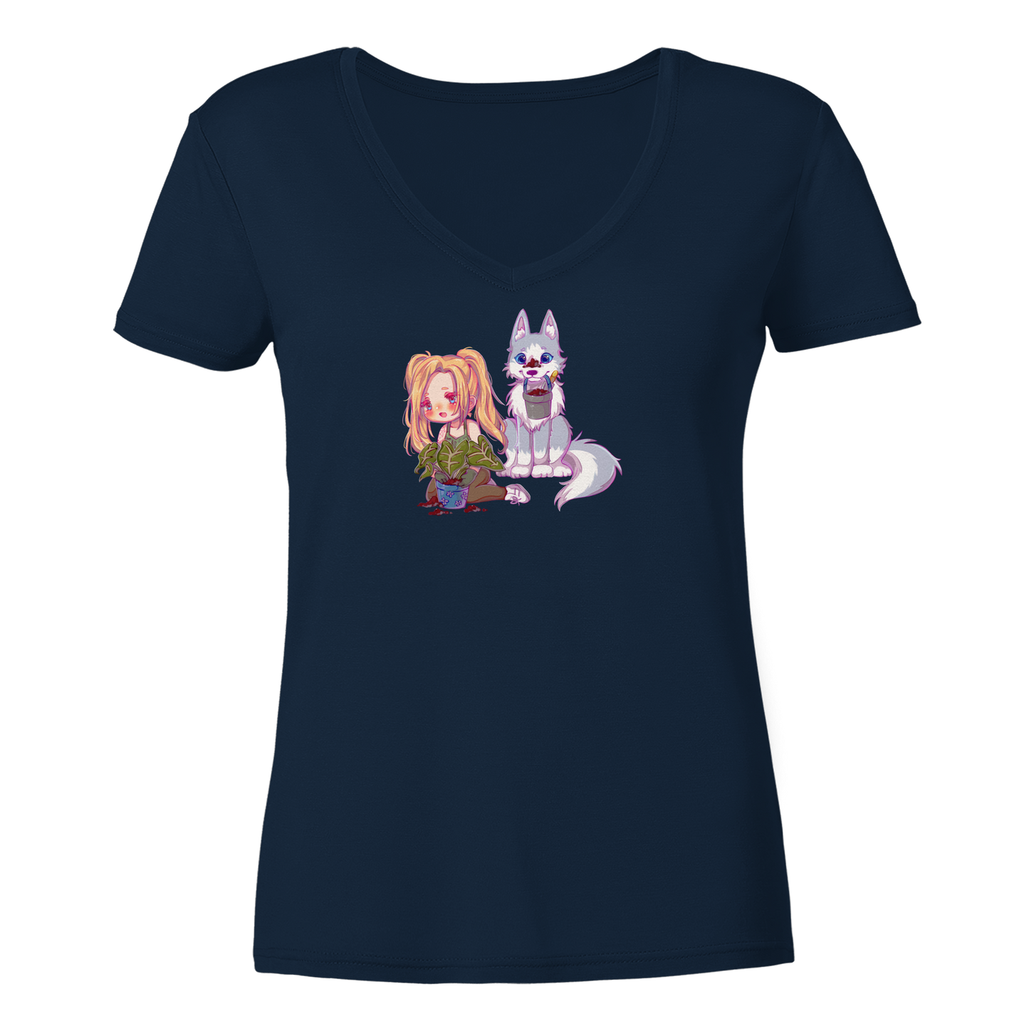 StaceyLucia Wolf Chibi - Ladies V-Neck Shirt