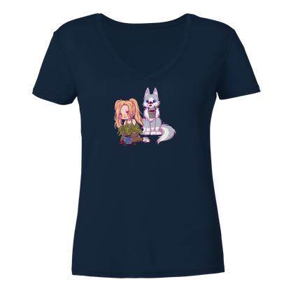StaceyLucia Wolf Chibi - Ladies V-Neck Shirt