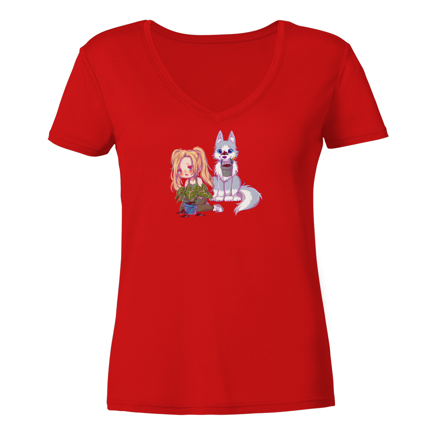 StaceyLucia Wolf Chibi - Ladies V-Neck Shirt