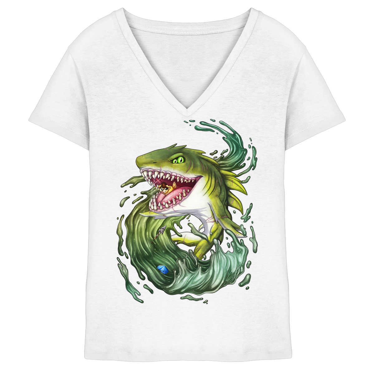 LupiArts Megalodon Ancient - Ladies V-Neck Shirt