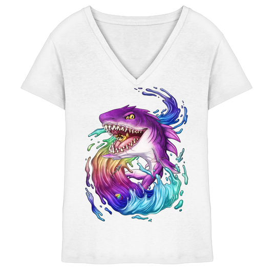 LupiArts Megalodon Crested - Ladies V-Neck Shirt