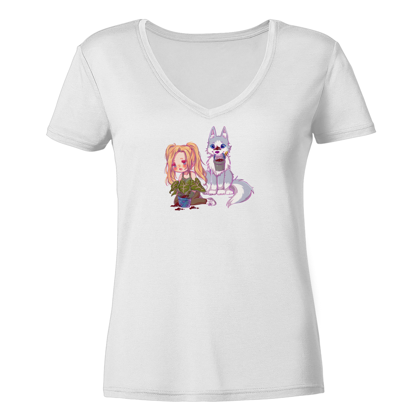 StaceyLucia Wolf Chibi - Ladies V-Neck Shirt